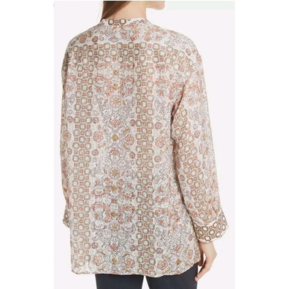 Tory Burch Adrian Metallic Hicks Garden Long Sleeve Silk Blend Tunic Size LG - Picture 2 of 15